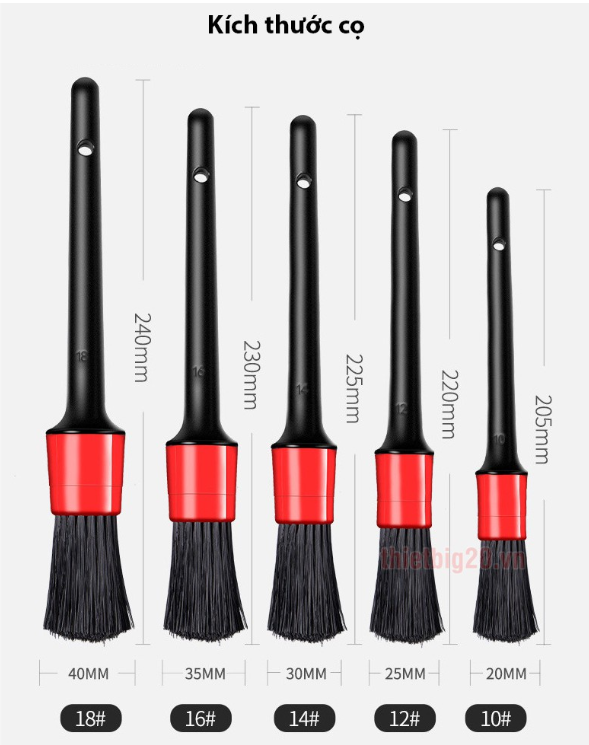 Bộ 5 cọ lông heo loại mềm không trầy xe, rửa chi tiết xe máy và xe oto