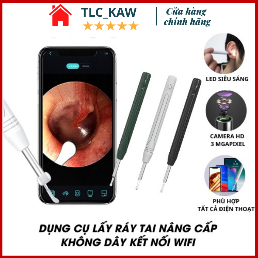 Dụng cụ lấy ráy tai nội soi tlc- máy lấy ráy tai có đèn kèm camera thông minh - kết nối app điện thoại - máy lấy ráy tai tự động, chuyên nghiệp, cao cấp, thích hợp lấy ráy tai cho bé
