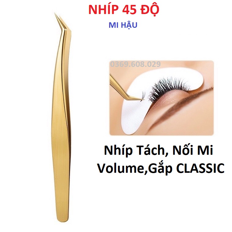 Nhíp nối mi cong 45 độ vàng, nhíp tách nối mi volume,gắp classic, tạo fan_cây gắp mi học nối_phụ liệu mi hậu