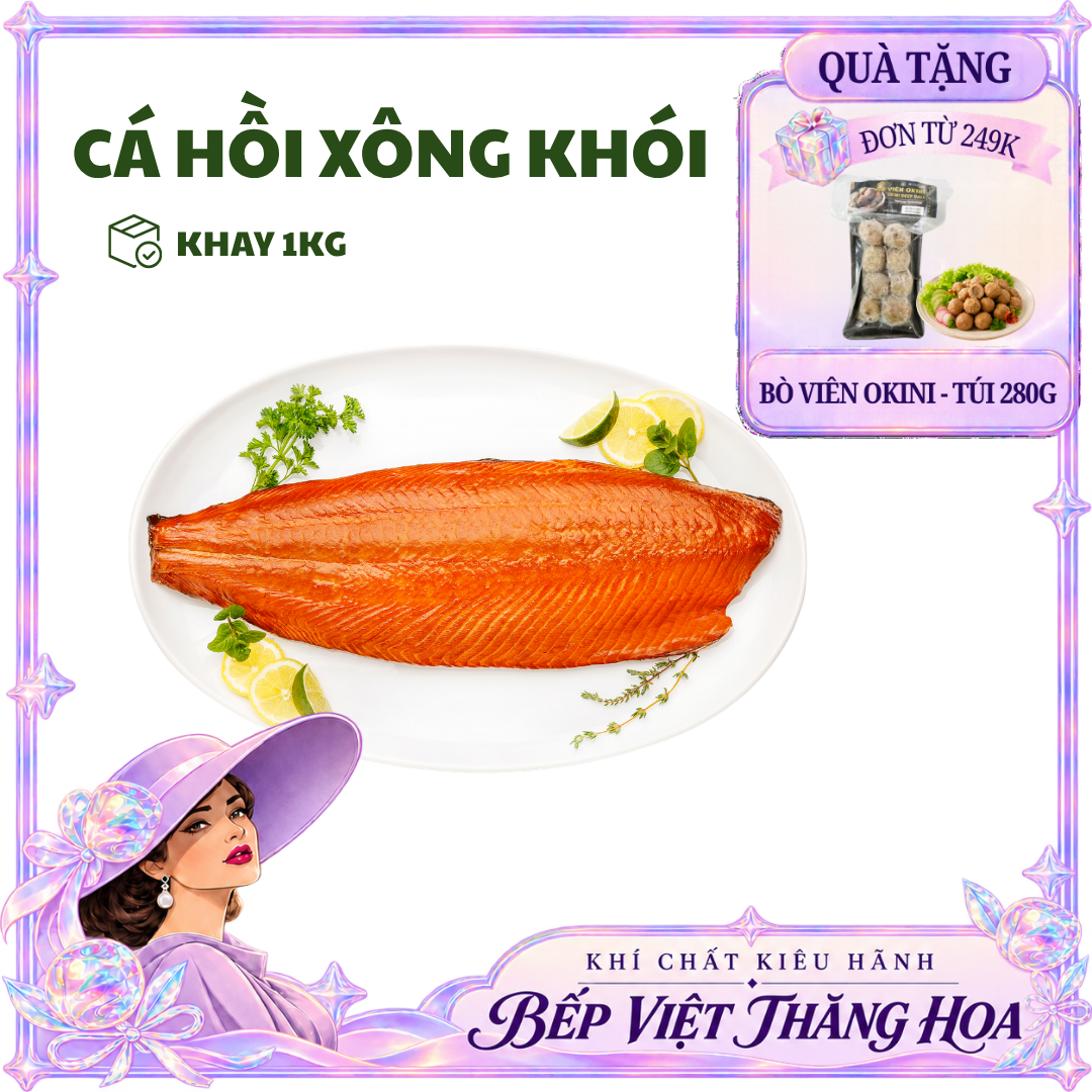 [HỎA TỐC HCM] Cá Hồi Chile Xông Khói Nguyên Miếng - Khay 1Kg