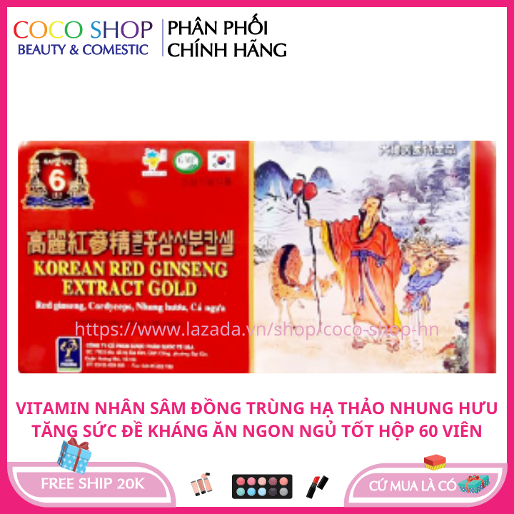 Vitamin tăng sức đề kháng chiết xuất nhân sâm đồng trùng hạ thảo KOREAN RED GINSENG EXTRACT GOLD 60 VIÊN