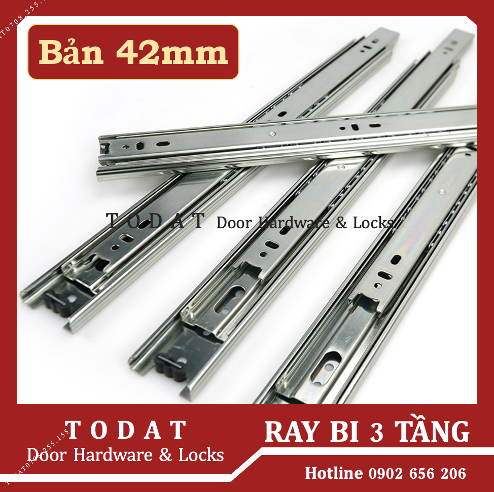 Ray bi trượt 3 tầng bản 42mm dùng làm ngăn kéo hộc tủ