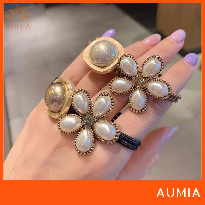 SET 02 Dây buộc tóc Hàn Quốc Chun buộc tóc nịt buộc tóc hoa năm cánh đính đá AUMIA CHUNTOC07