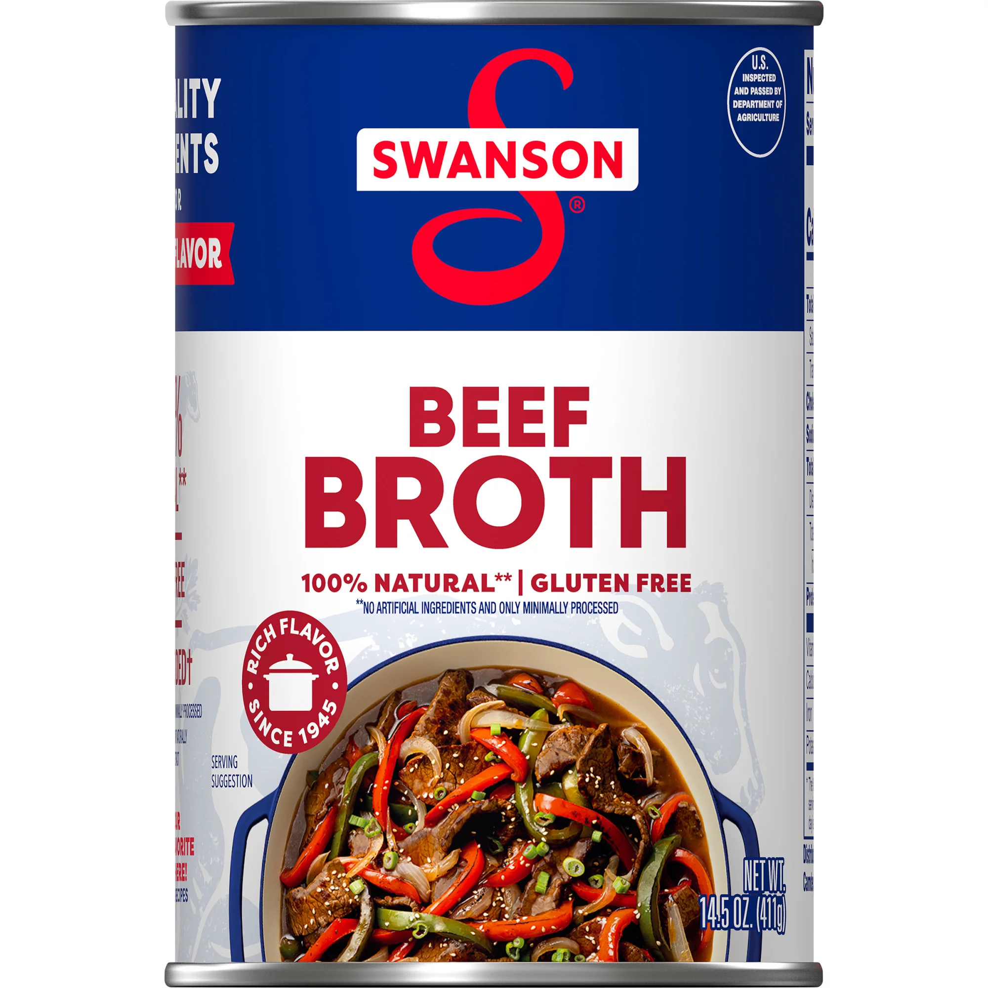 Nước Dùng Bò Hầm, 100% Nguyên Liệu Tự Nhiên Swanson Beef Broth, Lon 411g (14.5 Oz.)