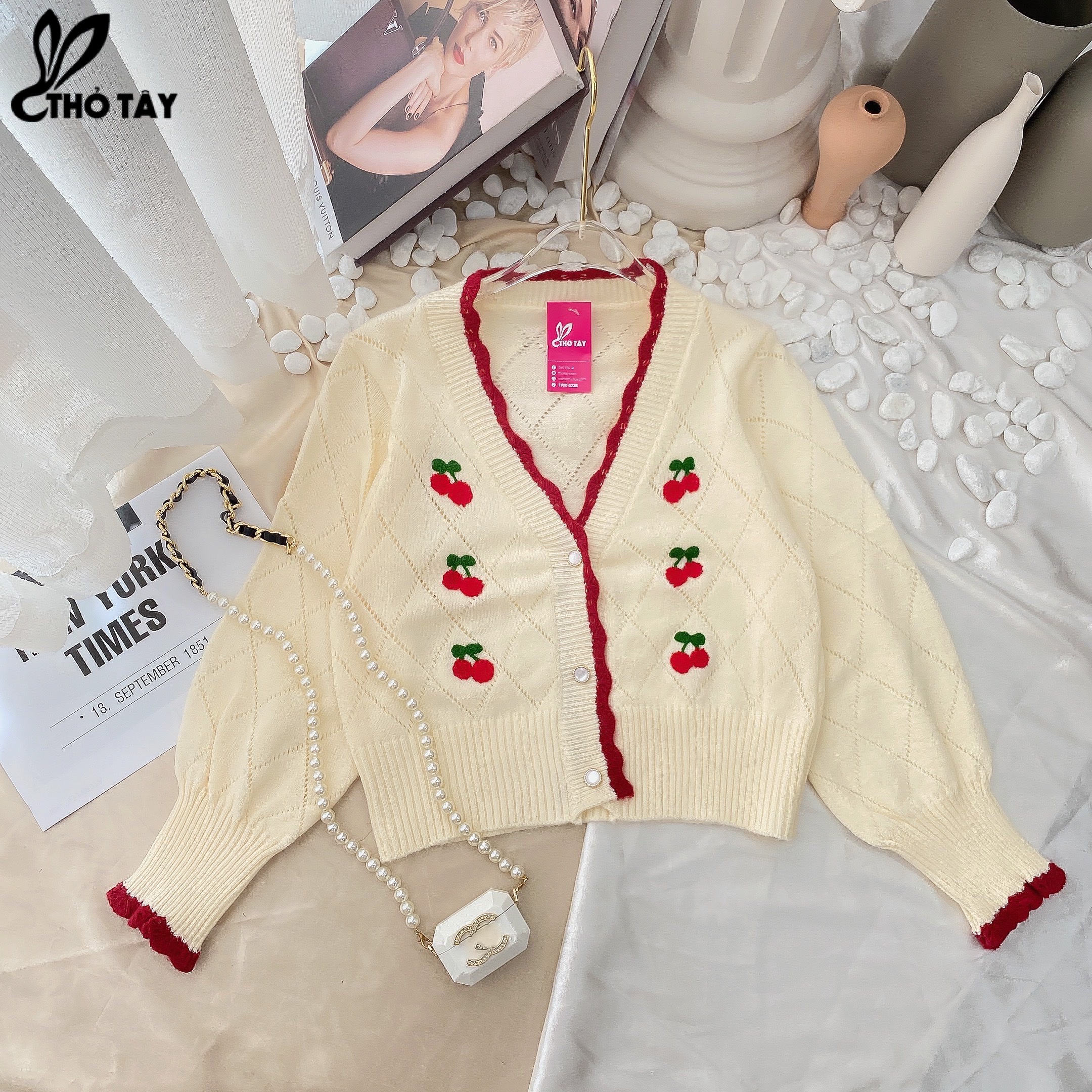 Áo khoác len thêu cherry - thỏ tây a259c199da
