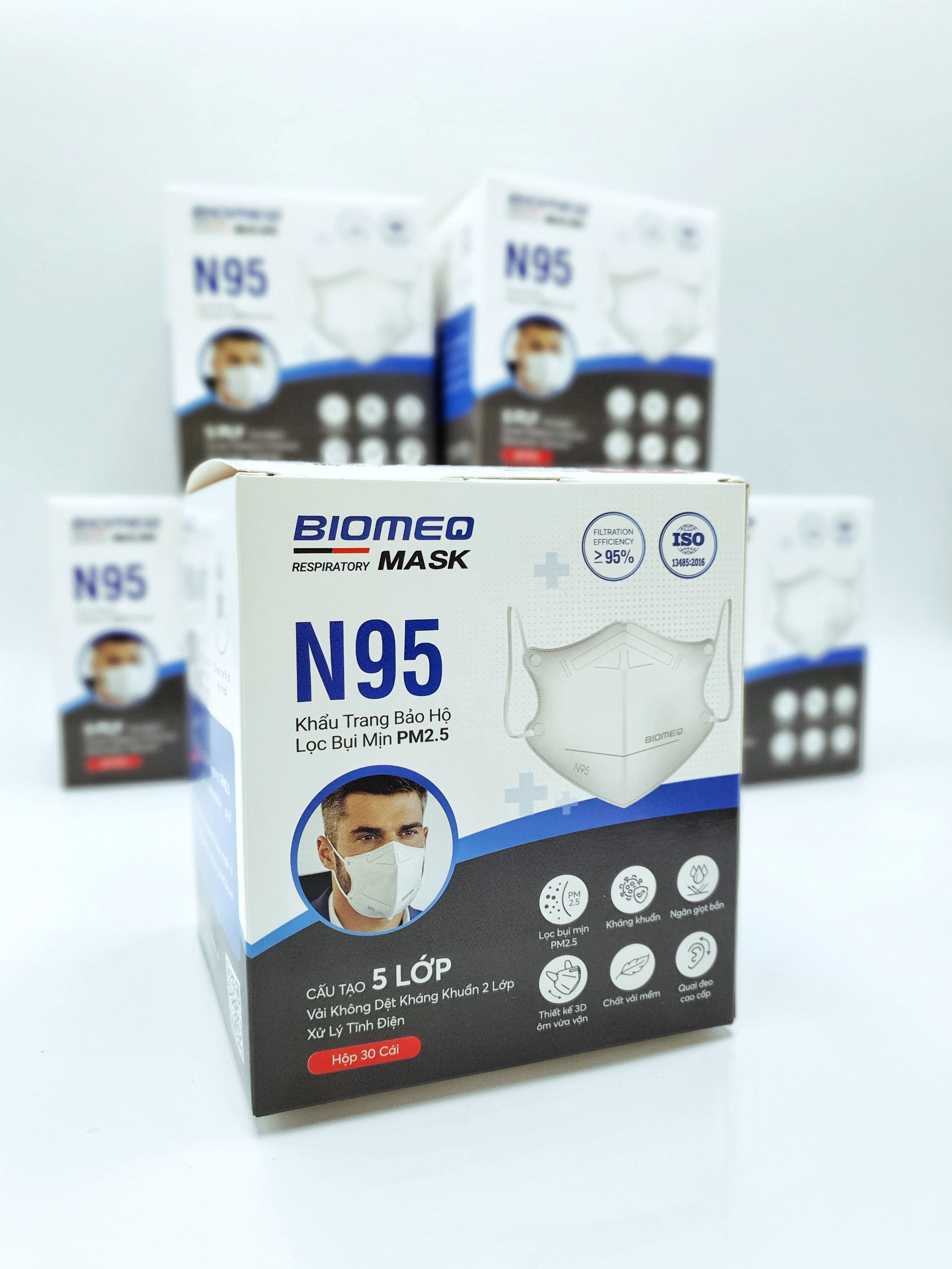 Khẩu trang 5 lớp n95 chống bụi pm2.5 biomeq - hộp 30 cái