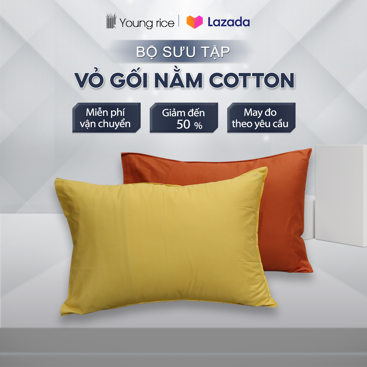 Vỏ gối nằm cotton trơn cao cấp young rice vỏ gối ngủ bông gơi đa dạng màu sắc lựa chọn, kích thước 50 x 70cm