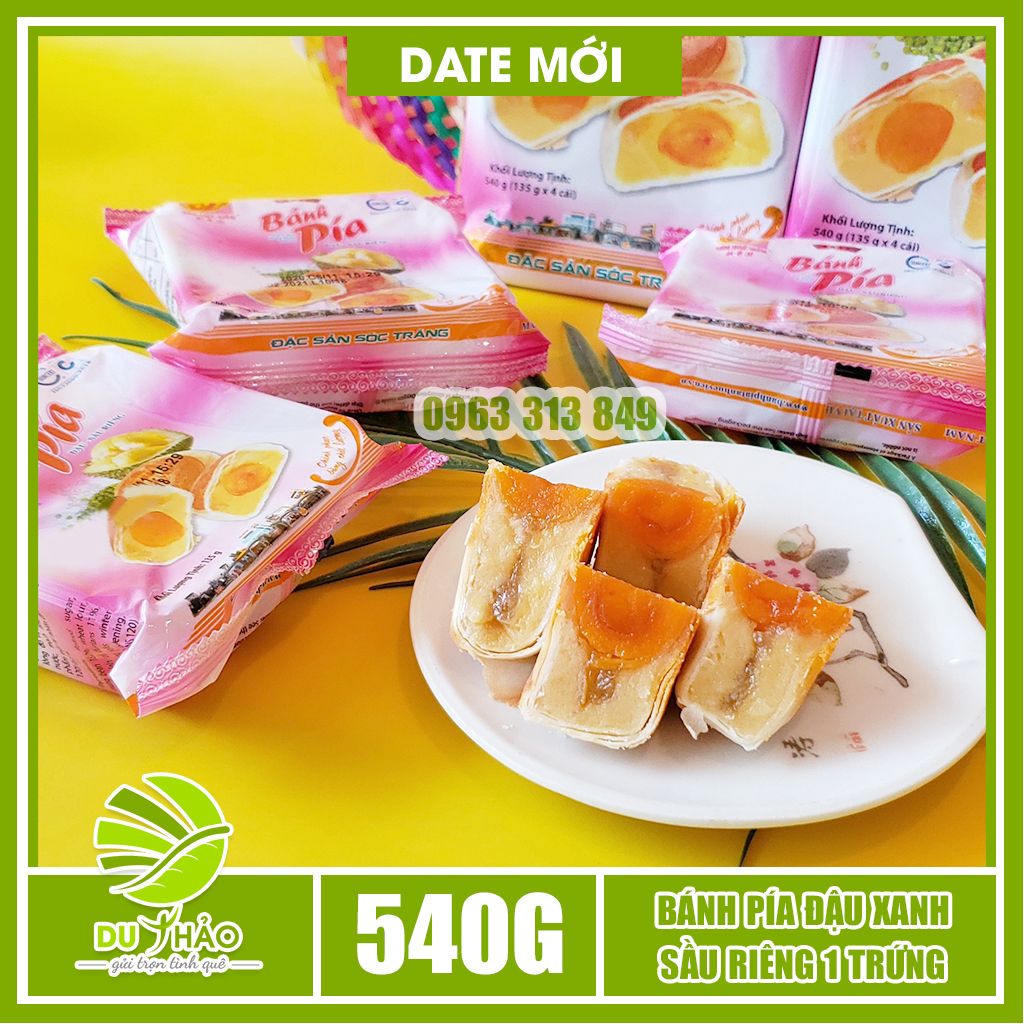 Bánh pía Sóc Trăng đậu xanh sầu riêng 1 trứng 540g, bánh Pía Tân Huê Viên, đặc sản Sóc Trăng
