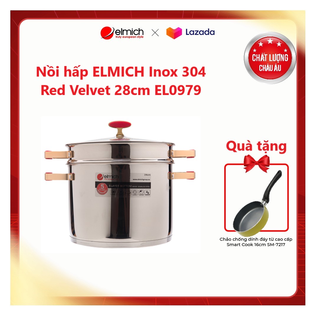 Nồi hấp Elmich Inox 304 Red Velvet 28cm EL0979