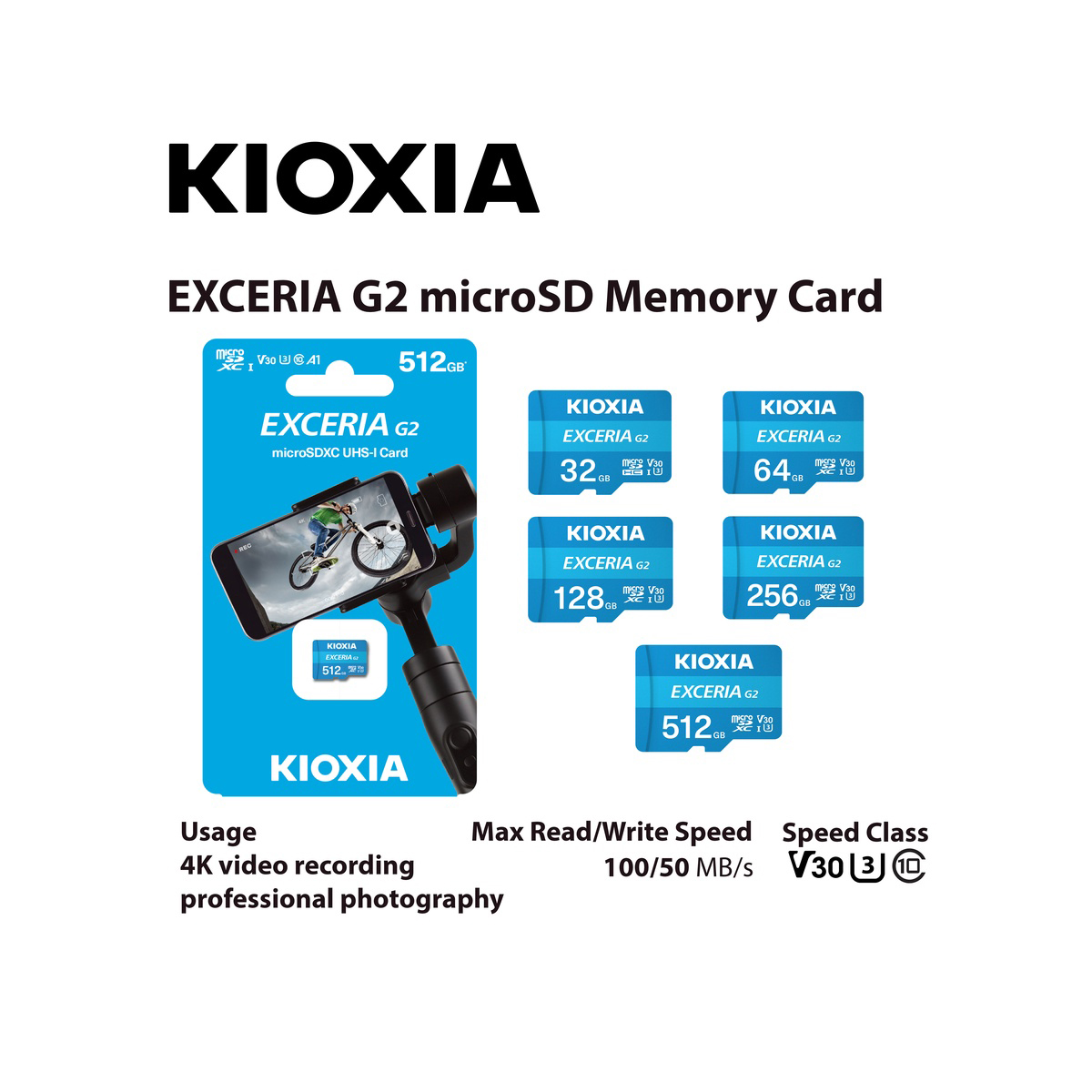 Thẻ nhớ MicroSD KIOXIA Exceria G2 UHS-1 U3 Tốc Độ Cao Hỗ Trợ Ghi Hình 4K Cho Camera Hành Trình