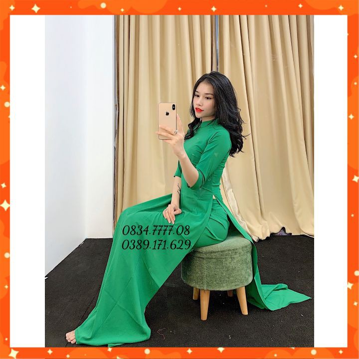 Áo dài trơn màu xanh -mẫu hot năm 2021
