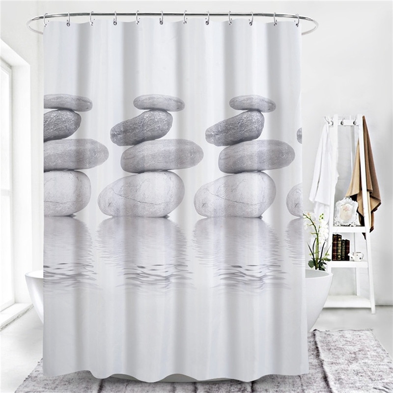 Rèm Vải nhà tắm Chống Thấm họa tiết Đá Xám - rèm che phòng tắm bằng Vải polyester