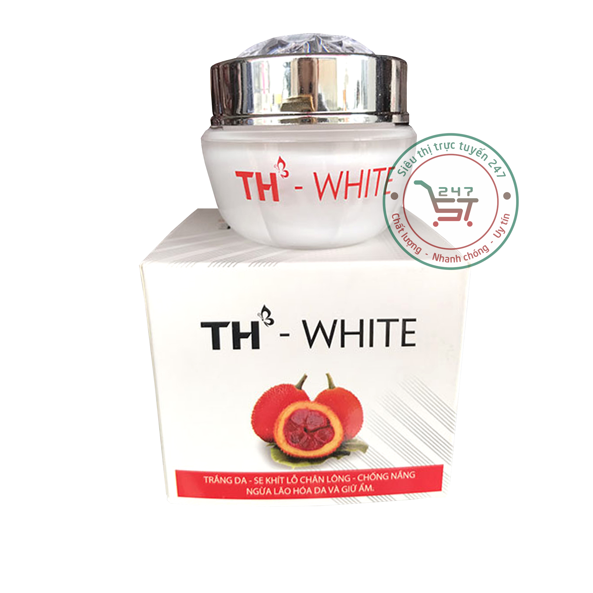 Kem dỡng Trắng da mặt Se khít lỗ chân lông Chống nắng Ngừa lão hóa TH White 12g 30g (trắng-đỏ) - 2