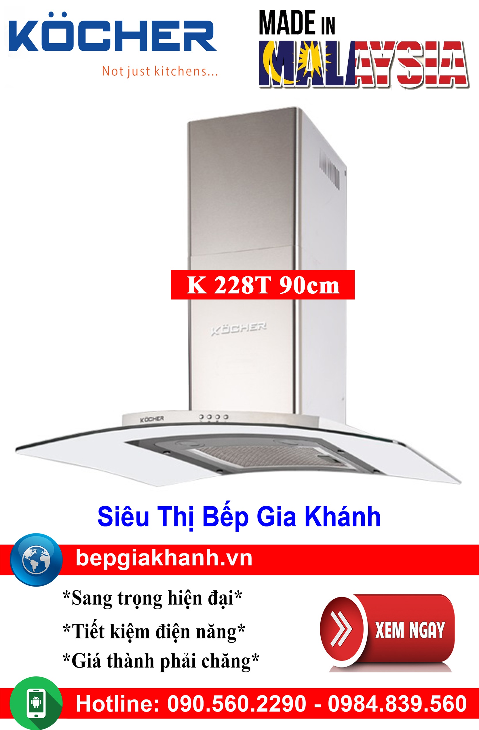 [HCM]Máy hút mùi kính cong Kocher K 228T 90cm máy hút mùi nhà bếp máy hút mùi bếp máy hút mùi kính cong máy hút mùi canzy máy hút mùi mini máy hút mùi âm trần máy hút mùi electrolux may hut mui