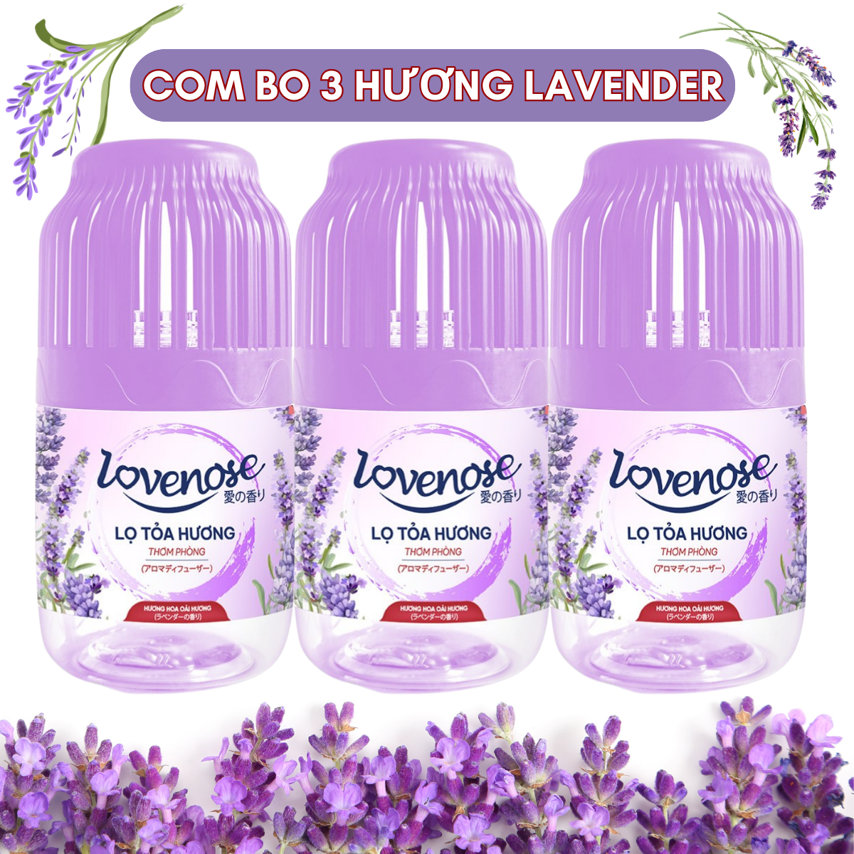 Combo 3 Lọ tỏa hương Lovenose hương thơm tự nhiên dễ chịu khử mùi sáp thơm phòng thế hệ mới siêu thơm 45 ngày, 180 mL Dầu Thơm Phòng
