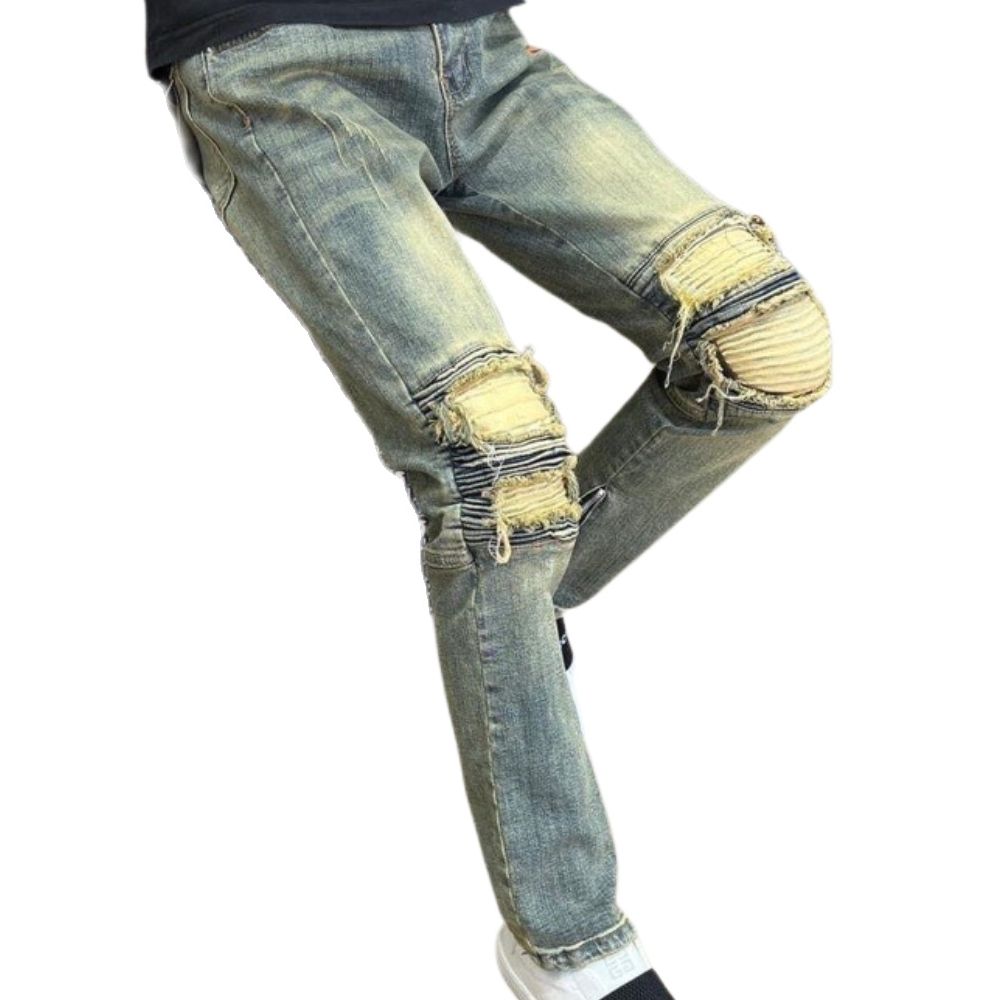 Quần jean nam vá da cao cấp Nuba33 quần bò dáng skinny from ôm ống côn