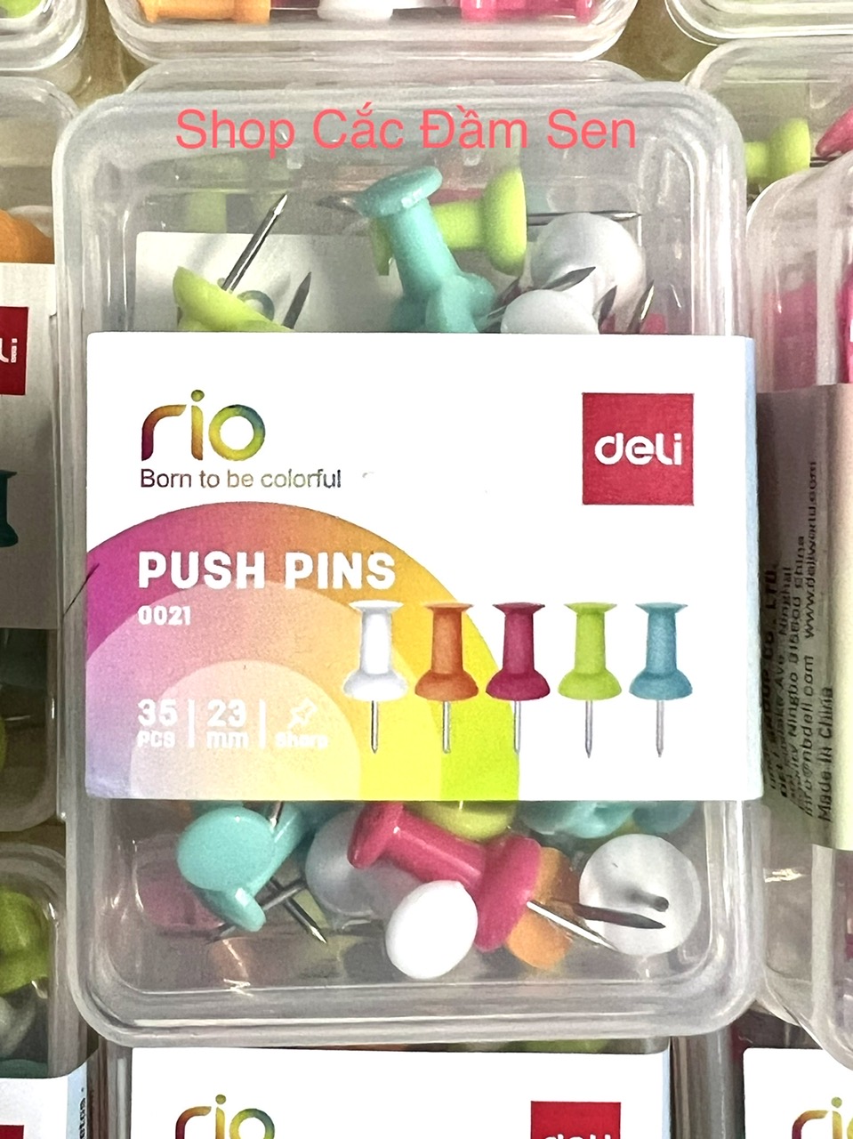 Đinh ghim giấy Deli 0021 - Đinh dù nhựa dùng ghim bảng nỉ bảng bần Hộp 35 cái
