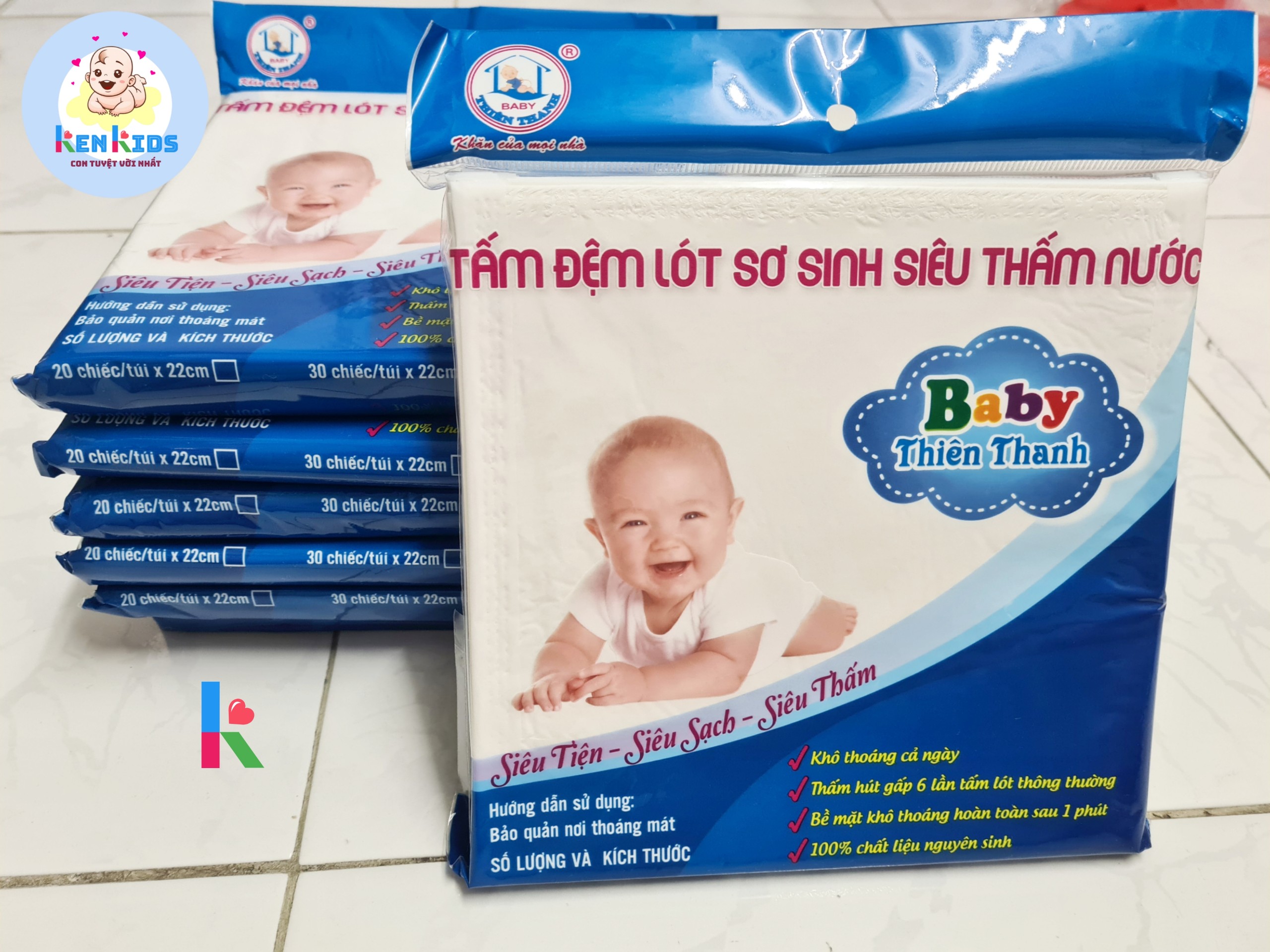 10 Gói 200 tờ Lót phân su tấm lót chống tràn siêu thấm nước Thiên Thanh cho bé sơ sinh