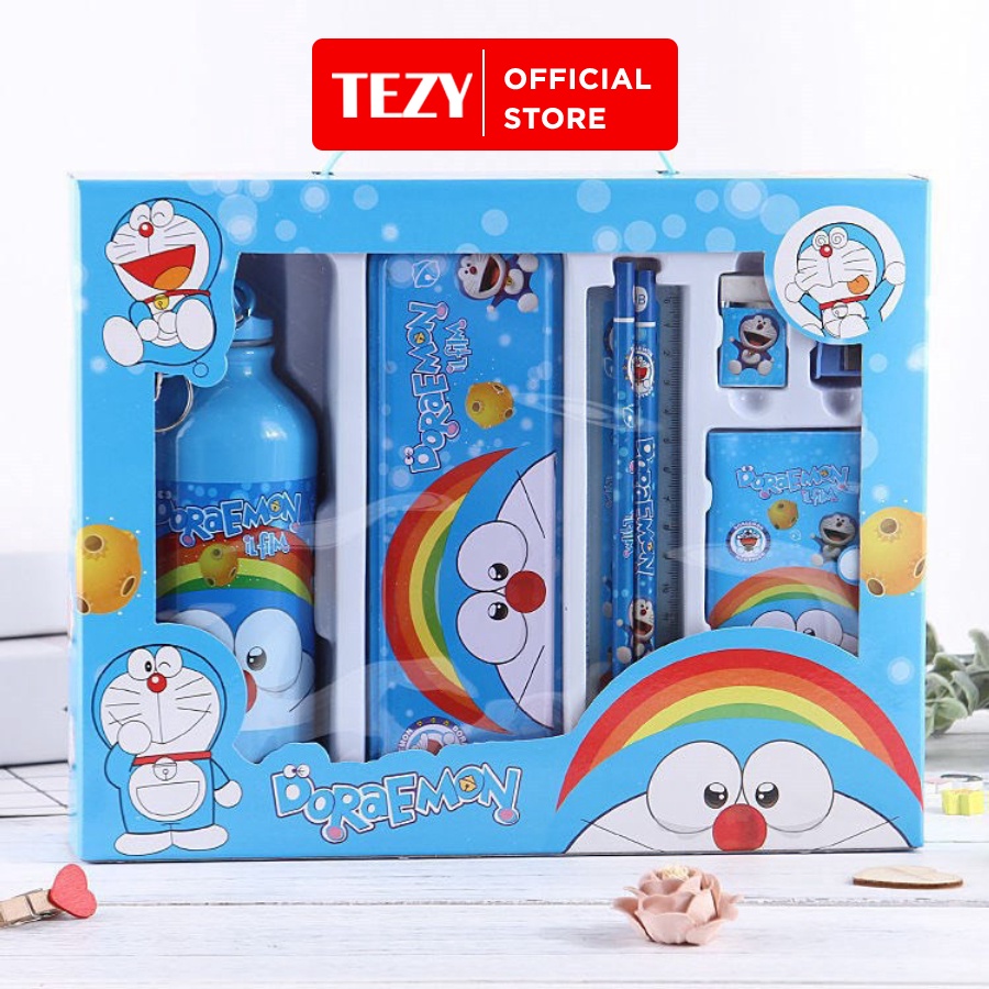 Bộ đồ dùng học tập 7 món doremon minion, combo đồ dùng học tập cute nhiều đồ xịn sò tezy books