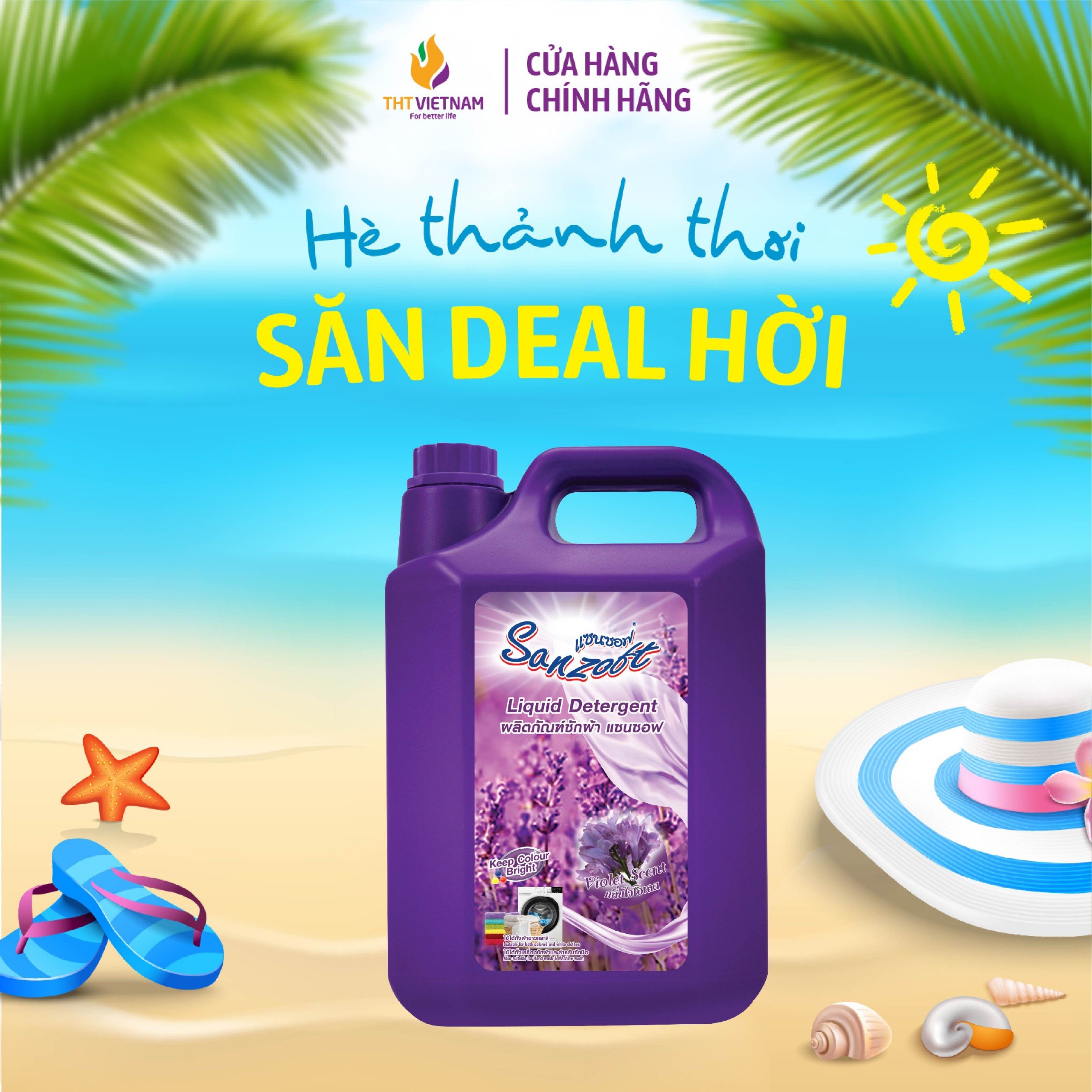 Nước giặt xả đậm đặc Sanzoft hương hoa Violet 5 lít