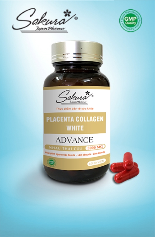 [HCM][Hộp 30 viên] Viên uống dưỡng trắng da giảm các vết thâm nám SAKURA PLACENTA COLLAGEN WHITE ADVANCE - Giúp da sáng mịn