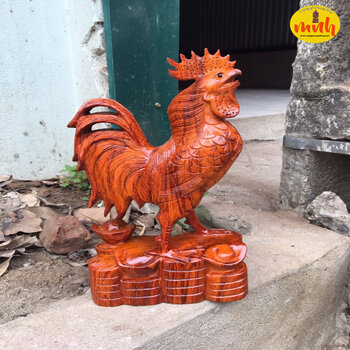 Tượng gỗ điêu khắc gà trống phong thủy rẻ đẹp