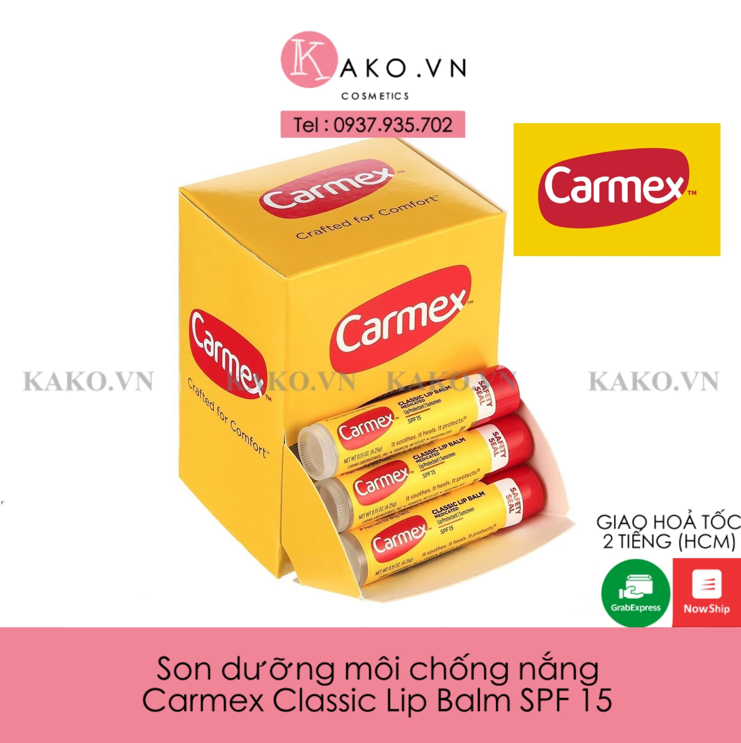 Son dưỡng môi chống nắng Carmex Classic Lip Balm hàng Mỹ đủ bill SPF 15