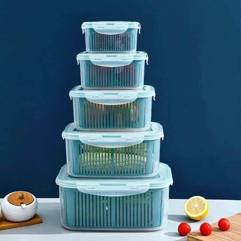 Sét 5 Hộp Nhựa 2 Lớp Đựng Đồ Tủ Lạnh Tiện Lợi