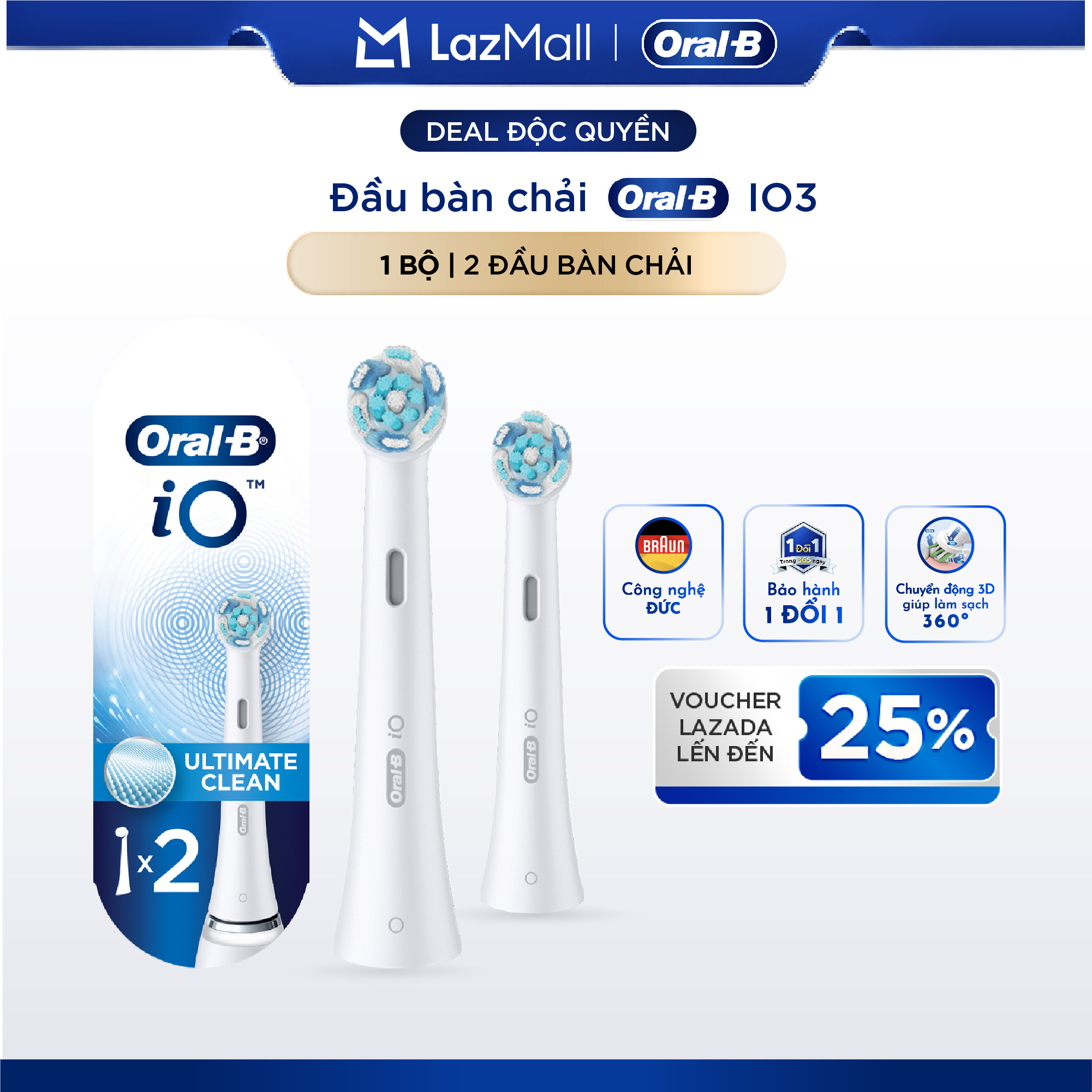 [2H-4H Quick Charge] Oral B Io3 Electric Toothbrush Head