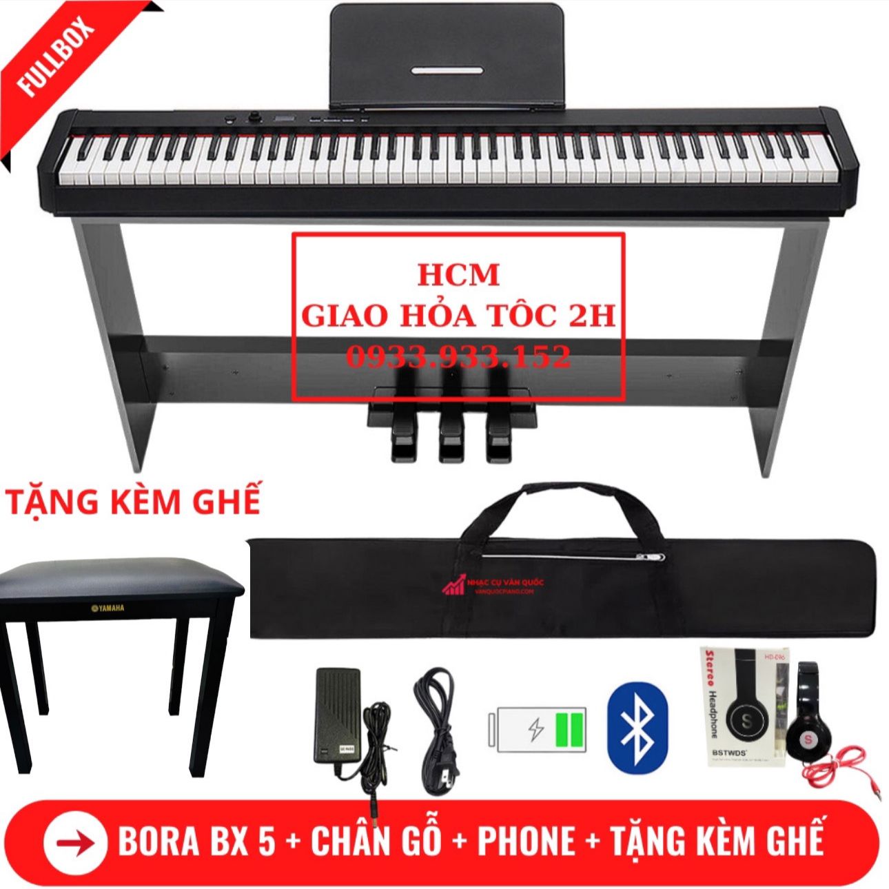 Đàn piano điện bora bx 5 - 88 phím nặng cảm lực - kết nối bluetooth + chân đàn + tai nghe + tặng kèm ghế piano cao cấp