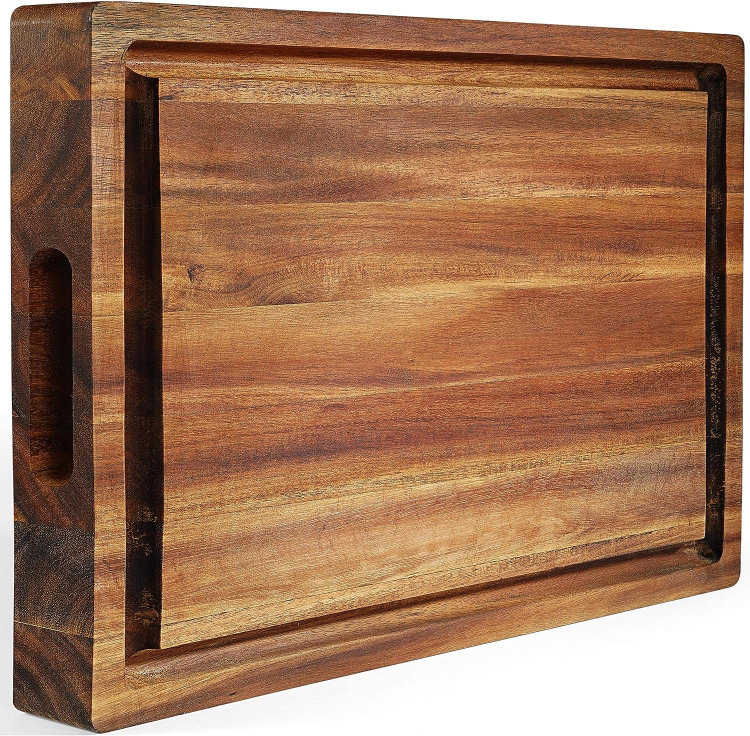 THỚT CHỮ NHẬT GỖ TRÀM TO VÀ DÀY KT 43x33x3.8cm CÓ RÃNH THU NƯỚC & GOM THÀNH PHẨM + LỖ TAY CẦM 2 BÊN