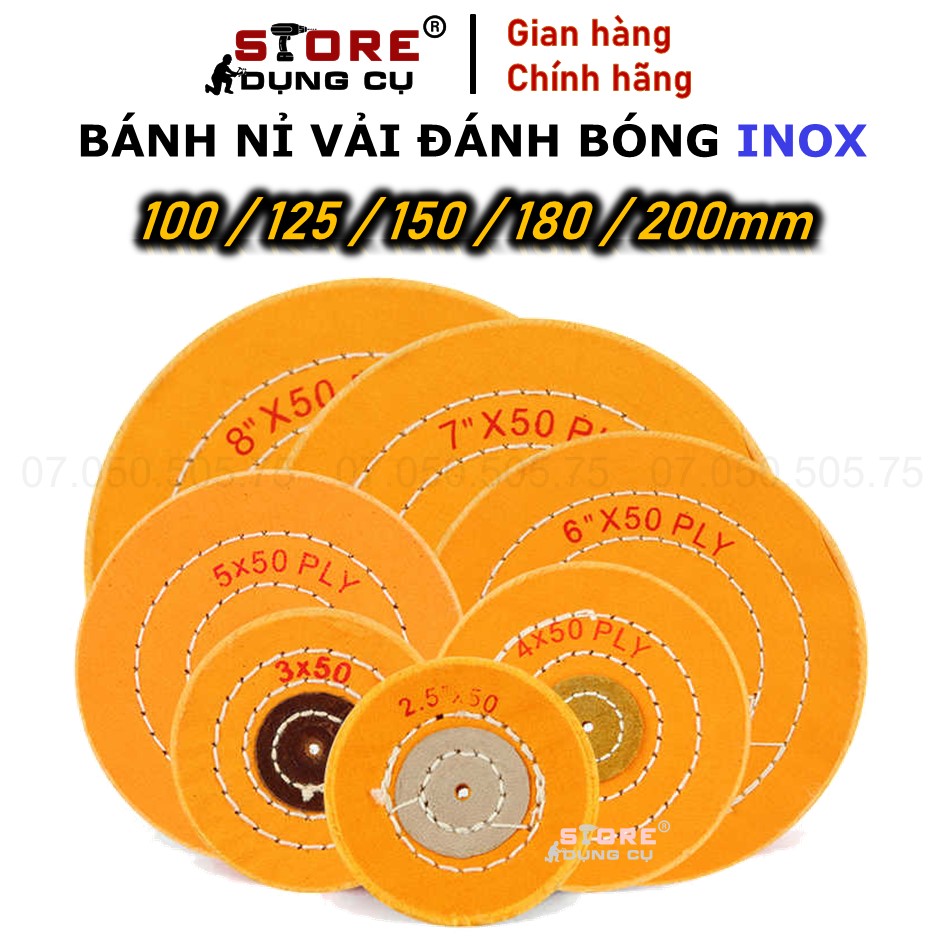 100-200mm Pad vải cotton vàng, bánh xe vải đánh bóng inox, nỉ sợi đánh bóng bề mặt kim loại, inox, trang sức, vàng, bạc