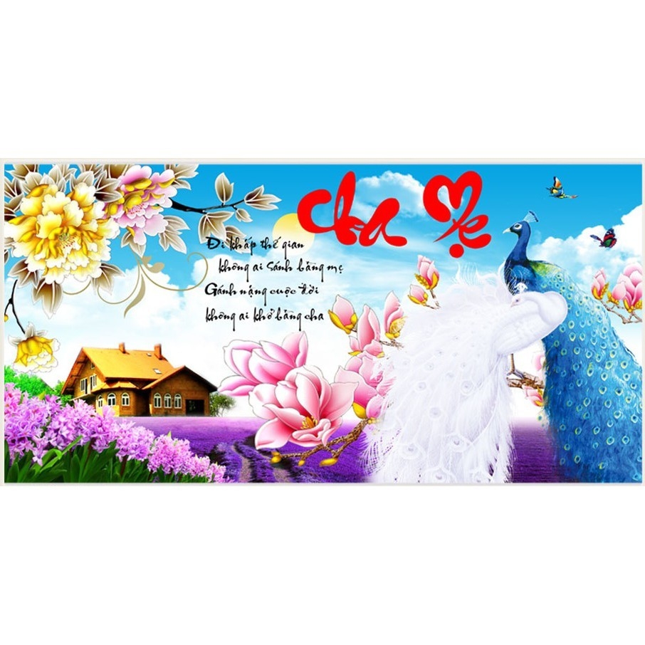 Tranh thêu 3d cha mẹ 91x50cm - chưa thêu