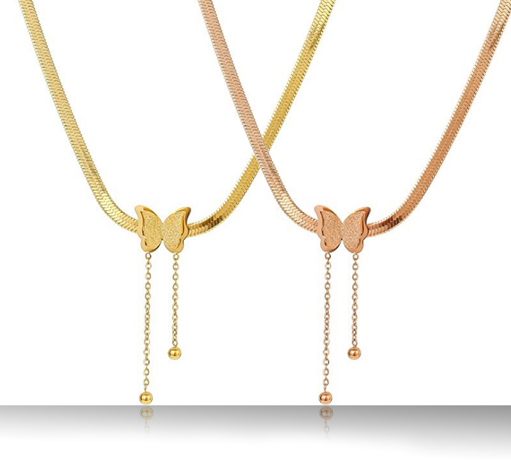 Dây chuyền nữ titan bướm phun cát dây mì siêu đẹp, bền màu, hợp thời trang