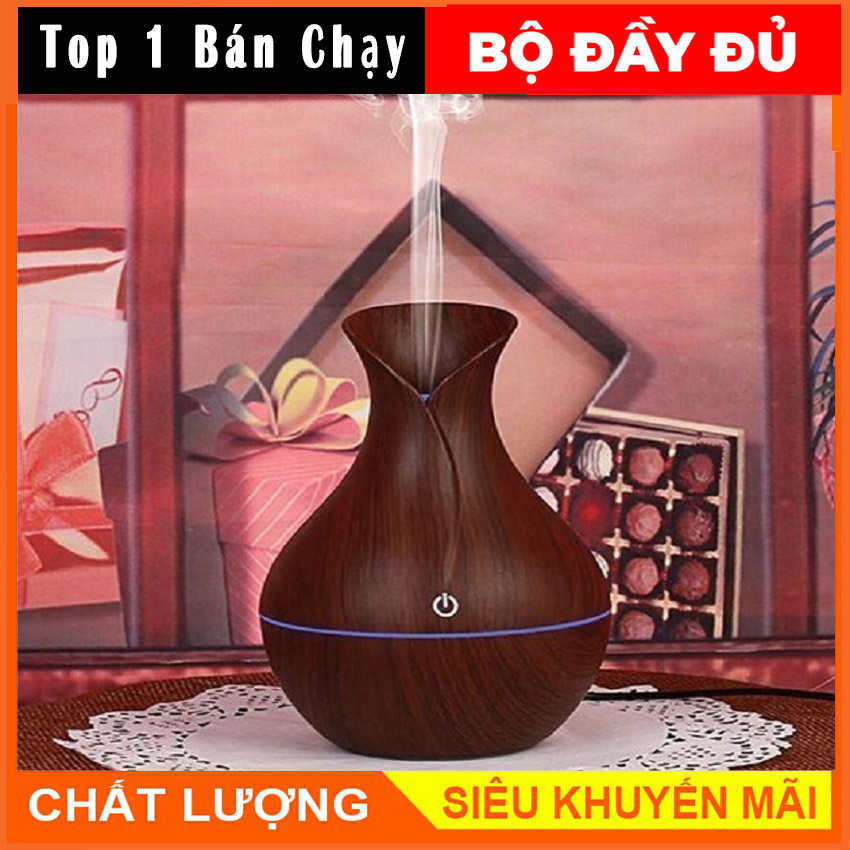Máy xông tinh dầu hình vân gỗ máy phun sương tinh dầu máy phun sương máy tạo ẩm khuếch tán tinh dầu 300ml Bảo hành 12 tháng