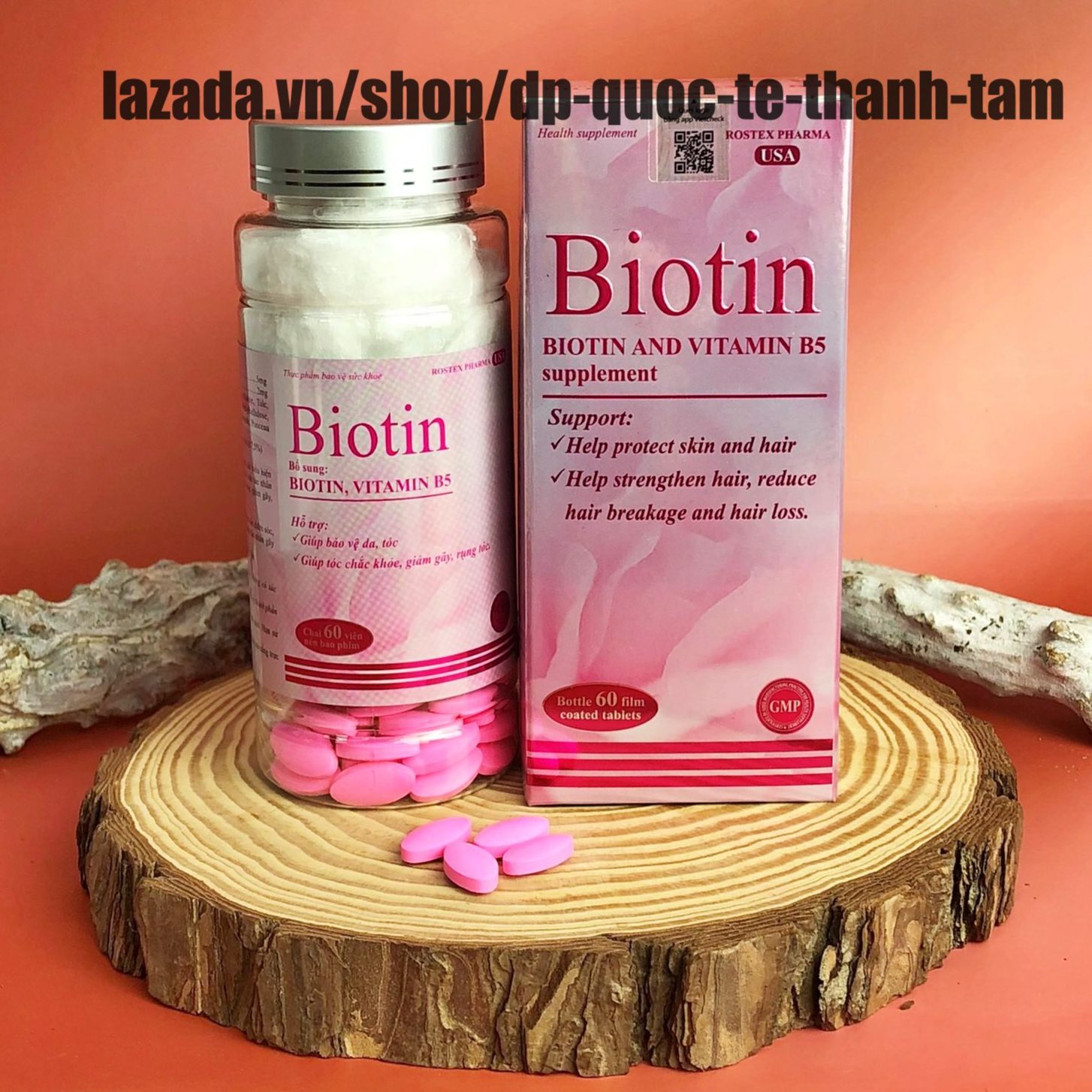 Viên uống BIOTIN bổ sung biotin + vitamin B5 giúp giảm rụng tóc bảo vệ da chắc móng – Hộp 60 viên