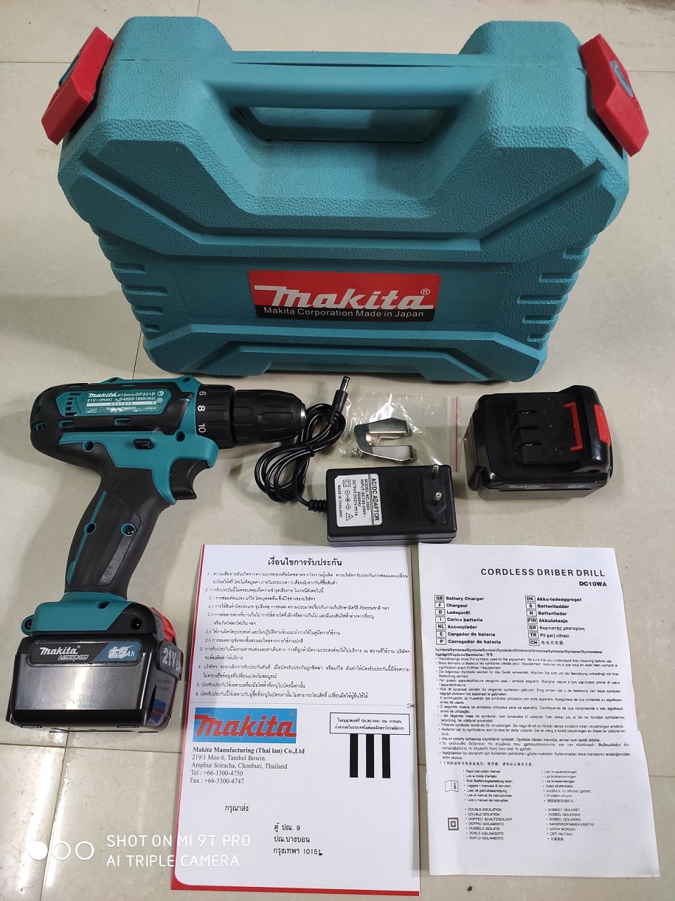 Máy khoan pin 21 vôn Makita Madein Thái lan  DF331D, bắn vít, khoan sắt, gỗ ..chữ Makita đúc nổi