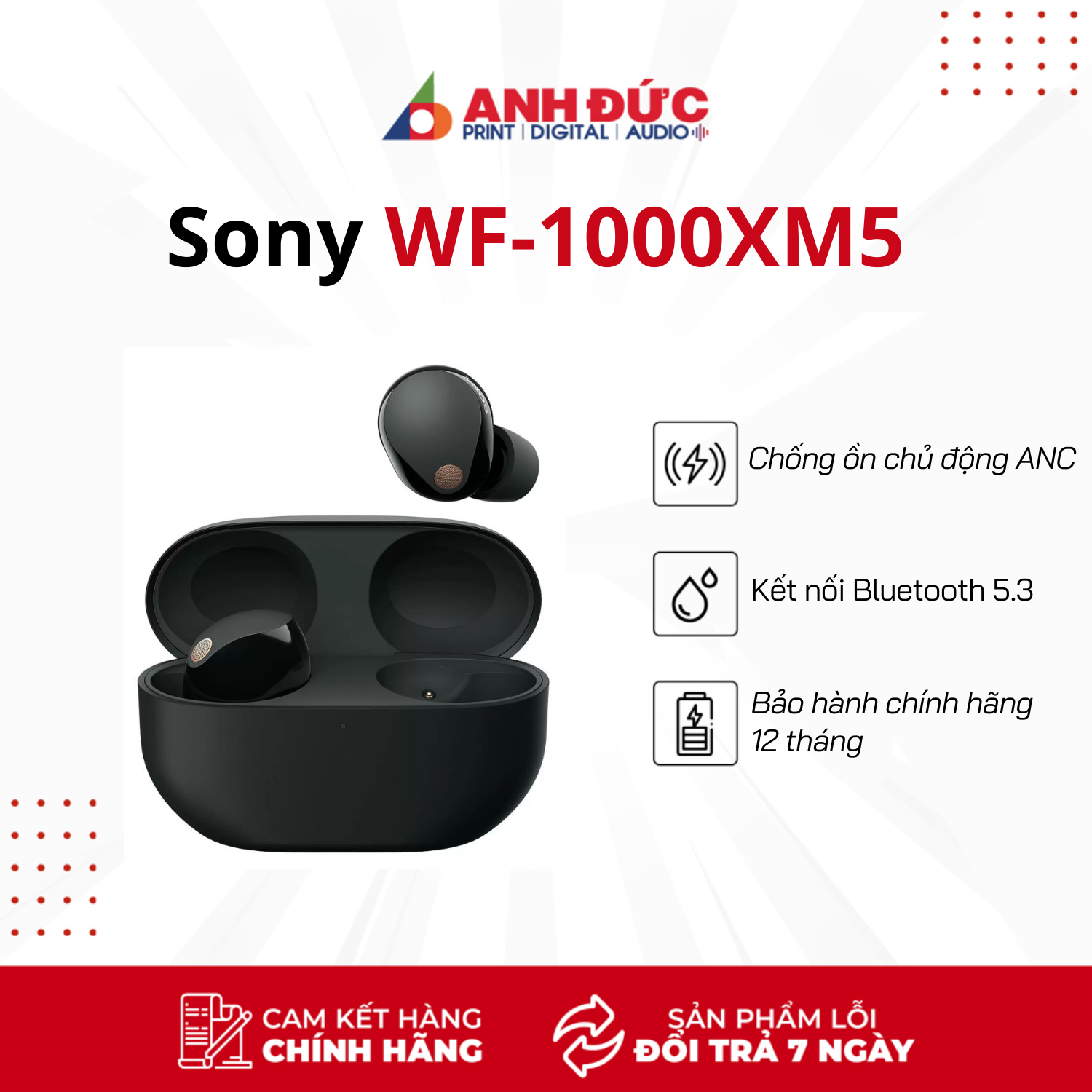 (Sẵn) Tai nghe không dây công nghệ chống ồn Sony WF-1000XM5 (Pin 8h) - Hàng Chính Hãng