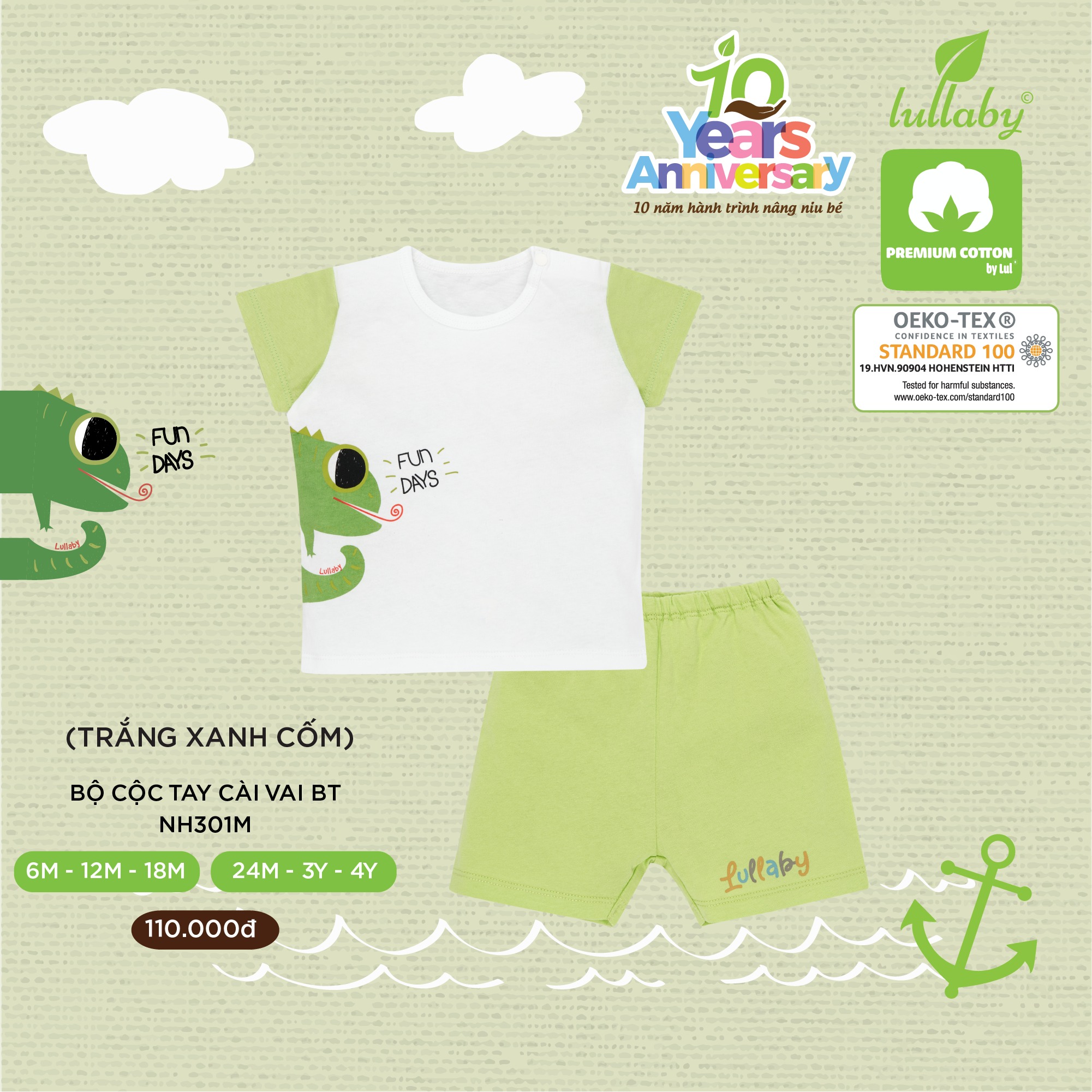 LULLABY Bộ bé trai cộc tay cài vai - NH301M - 4