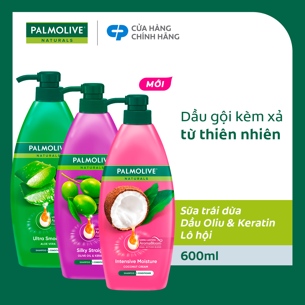 Bộ 3 Dầu gội Palmolive kèm xả 2-trong-1 chiết xuất thiên nhiên 600ml