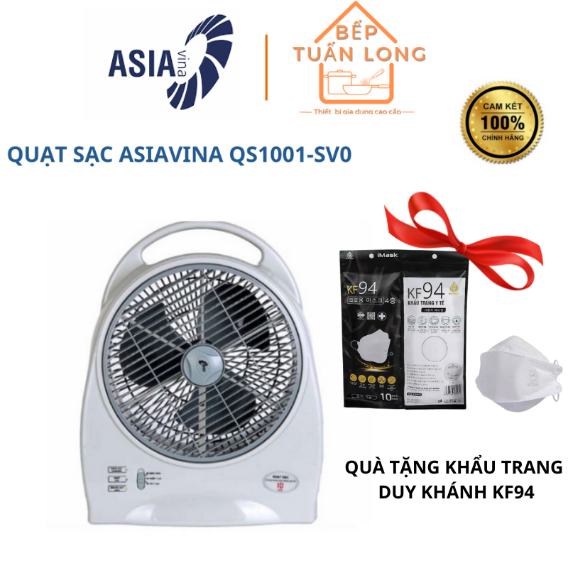Quạt sạc điện Asia QS-1001, tích điện lên tới 10h sử dụng, chạy êm, gió mát, bảo hành 2 năm