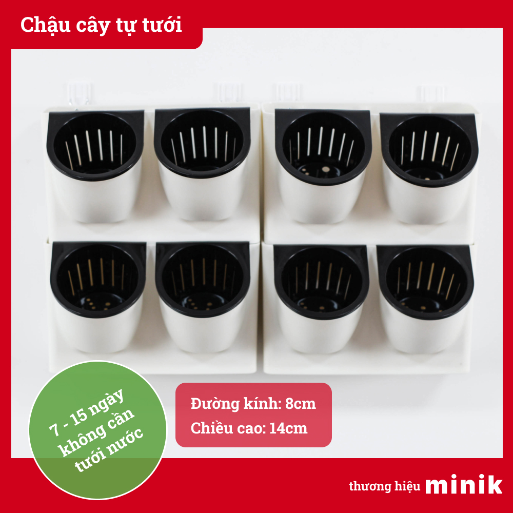 Chậu trồng cây treo tường hoặc để bàn tự dưỡng MINIK, có thể xếp chồng lên nhau, trồng với đất hoặc nước, màu trắng, chậu thông minh có thể tự tưới và giữ nước từ 10 - 14 ngày
