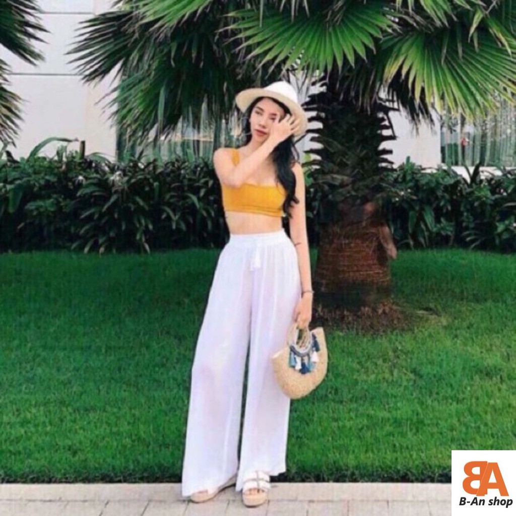 Quần đũi dài ống rộng có túi lưng thun Free Size dưới 55kg dành cho nữ