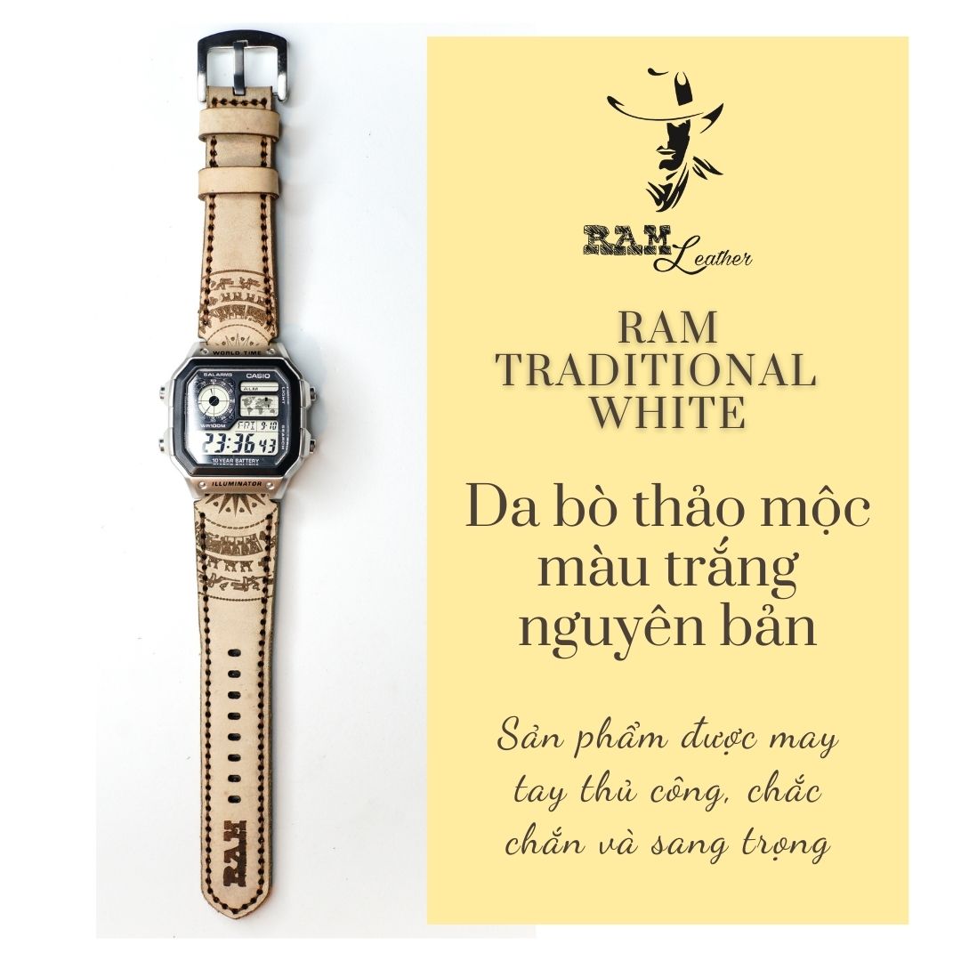 Dây da đồng hồ Siêu bền Da Bò Thật Bản Bền Đẹp Da Bò Thuộc Bằng Thảo Mộc RAM Leather Traditional Vegtan