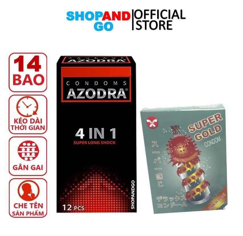 COMBO 1 hộp bao cao su gân gai kéo dài thời gian AZODRA 12 cái tặng 1 hộp bao cao su gai lớn 2 cái