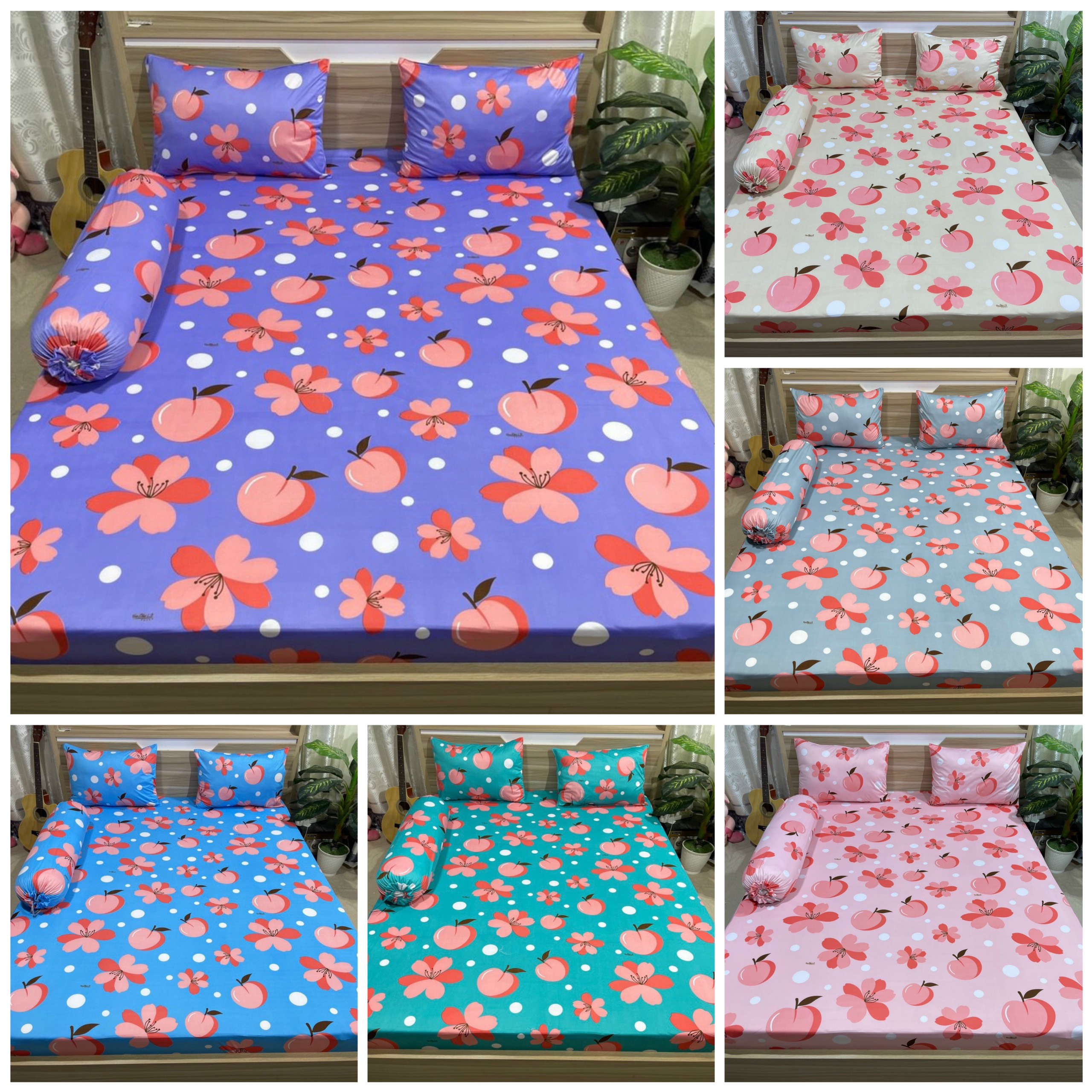 Bộ drap ga thun Hàn quốc mẫu táo mới không chăn