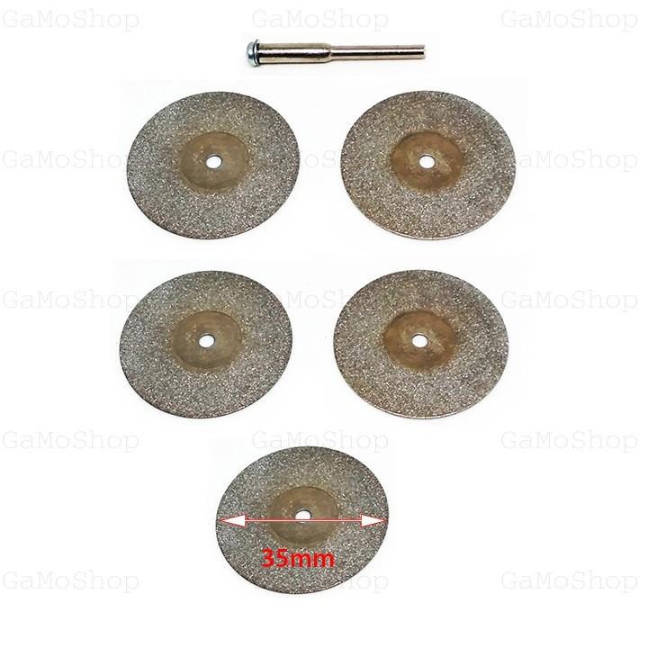 [HCM]Bộ 5 đá mài cắt bằng hợp kim 35mm + 1 trục nối chân 3mm