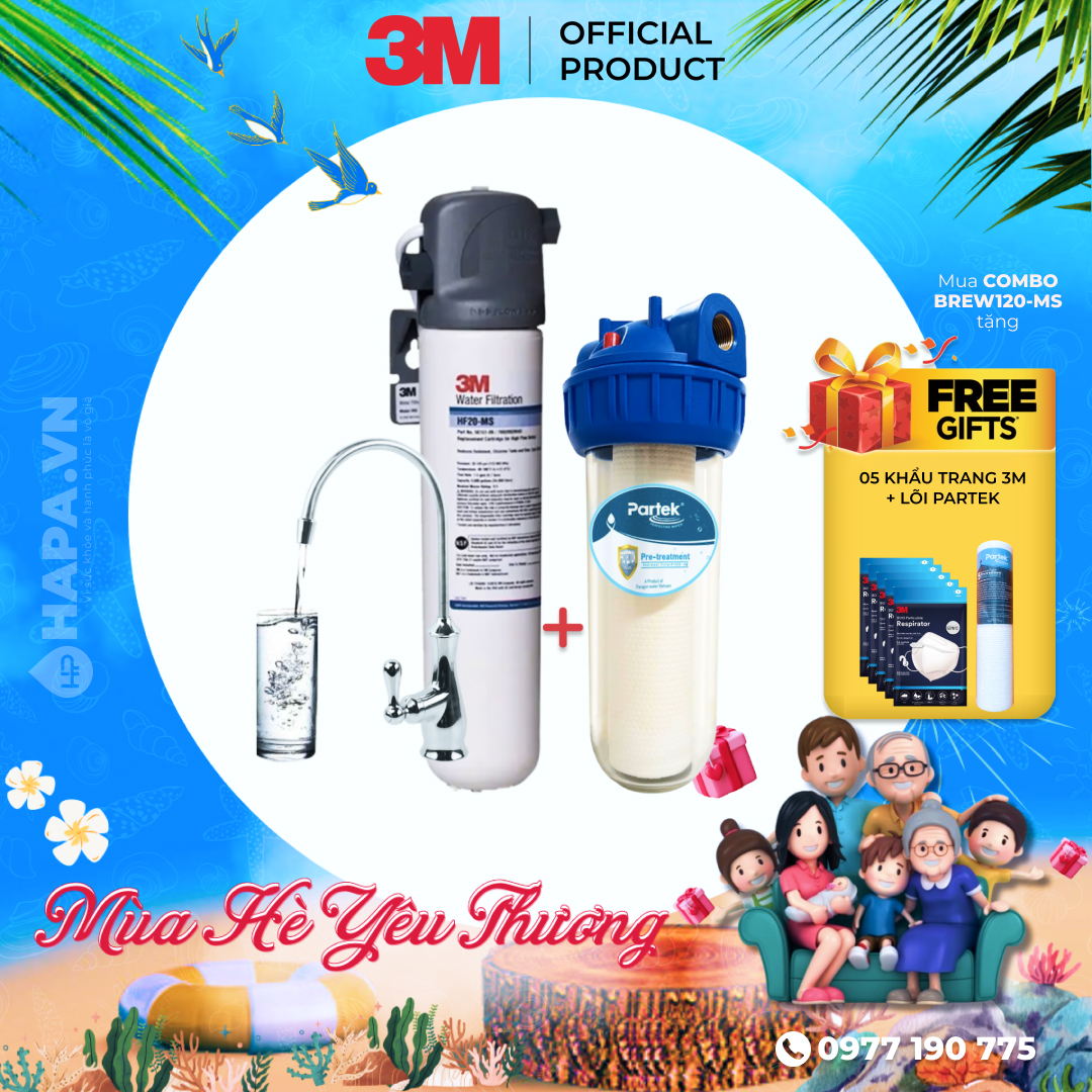 Máy lọc nước 3m brew120-ms hf20-ms chuẩn uống trực tiếp từ vòi, không dùng điện, nhập khẩu mỹ - hàng chính hãng 3m