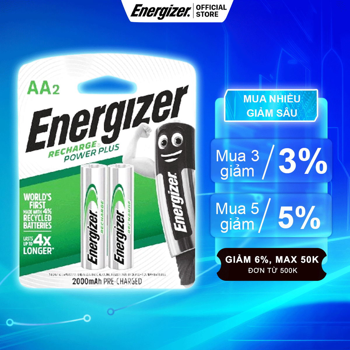 Pin sac energizer aa 2000mah nh15 pp rp2 - vỉ 2 viên - hàng chính hãng