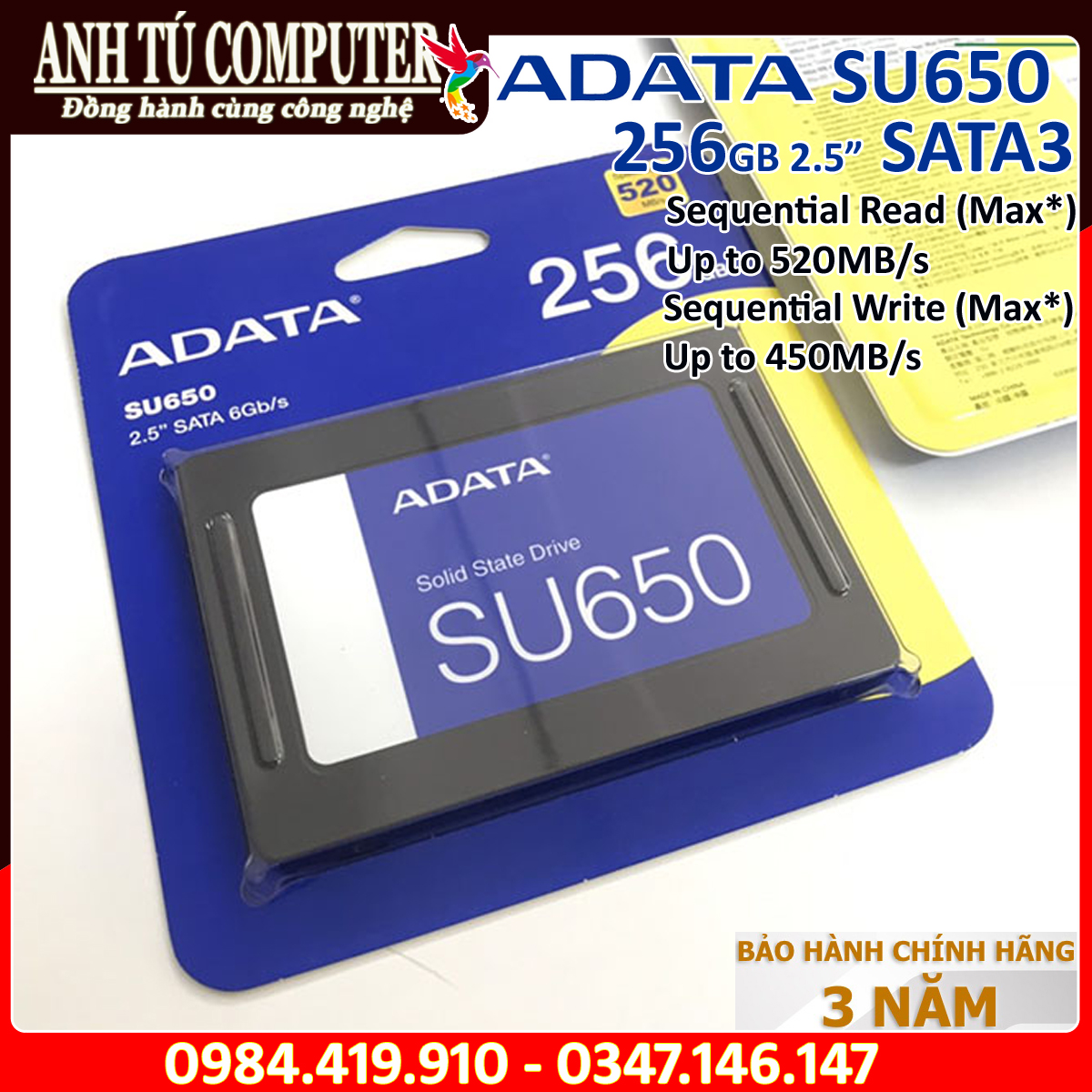 Ổ cứng ssd adata su650 256gb 2.5″ sata iii